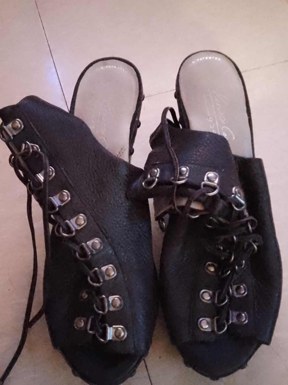 Kenneth Cole Black Lace-Up Platform Shoes